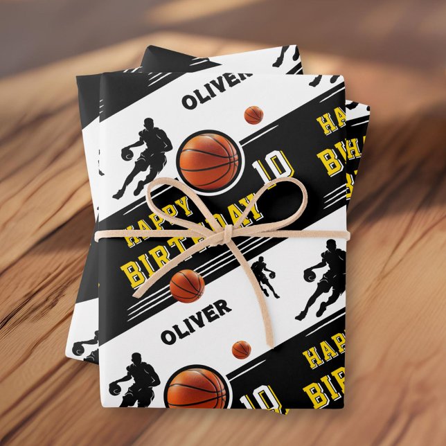 Feuille De Papier Cadeau Joueur de basket-ball moderne Thème Anniversaire (Créateur téléchargé)
