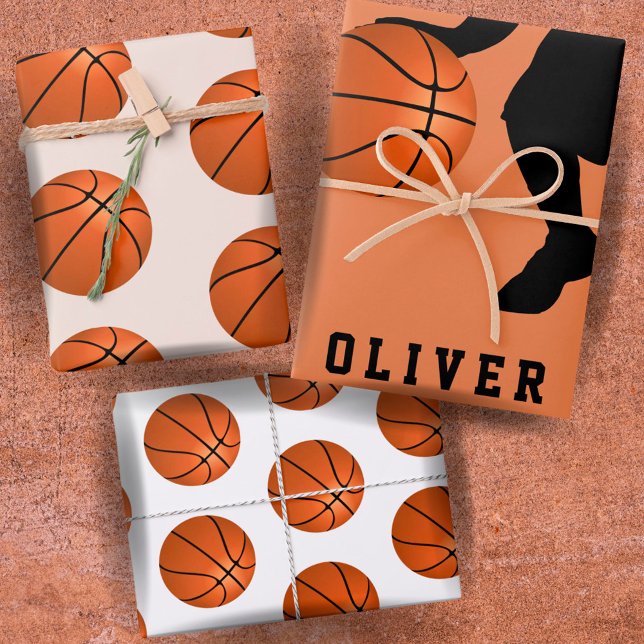 Feuille De Papier Cadeau Joueur de basket-ball Nom des enfants Anniversaire (Créateur téléchargé)