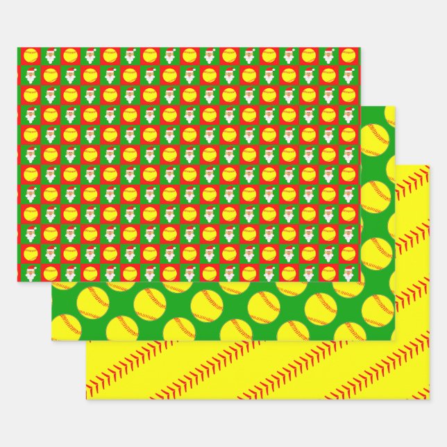 Feuille De Papier Cadeau Joueur de softball rapide Noël Santa Clause (Lot)