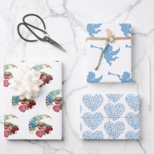 Feuille De Papier Cadeau Jour des Valentines Romantique Rose Cupide Coeurs 