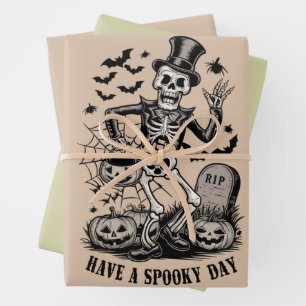 Feuille De Papier Cadeau Jour éffrayant Halloween Witch Squelette