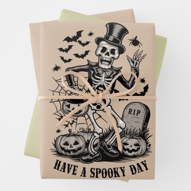 Feuille De Papier Cadeau Jour éffrayant Halloween Witch Squelette (En situation)