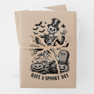 Feuille De Papier Cadeau Jour éffrayant Halloween Witch Squelette
