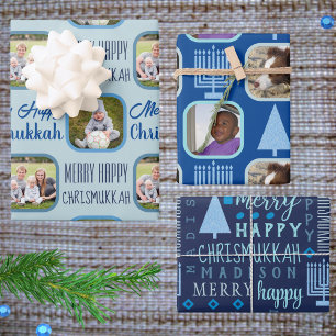 Feuille De Papier Cadeau Joy Blue Interconfessionnel Chrismukkah Assortimen