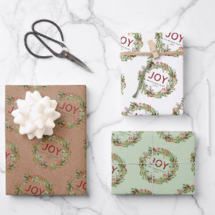 Feuille De Papier Cadeau Joy - Christmas Wreath Nom de famille