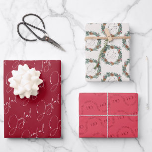 Feuille De Papier Cadeau Joyeuse couronne rouge moderne de Noël