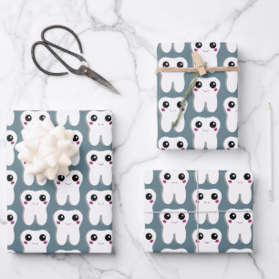 Feuille De Papier Cadeau Joyeuse dent dentaire souriante mignonne Motif