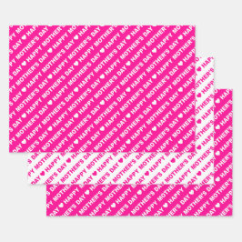 Feuille De Papier Cadeau Joyeuse fête des mères rose et blanc