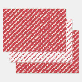 Feuille De Papier Cadeau Joyeuse fête des mères rouge foncé et blanc