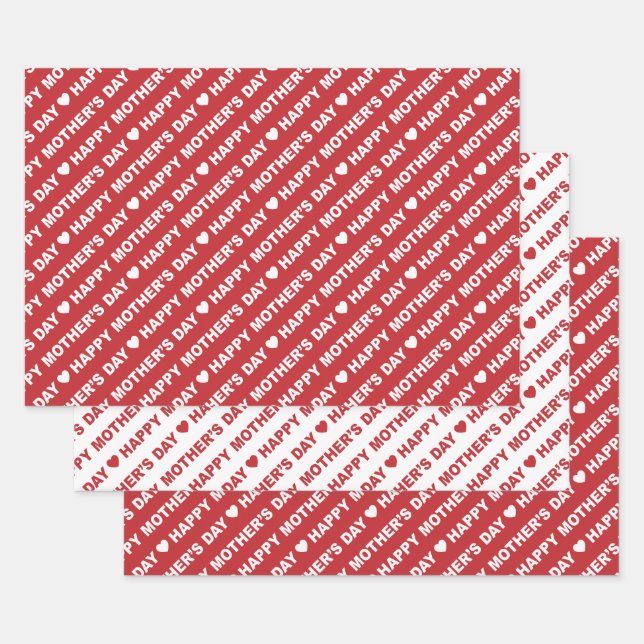 Feuille De Papier Cadeau Joyeuse fête des mères rouge foncé et blanc (Lot)