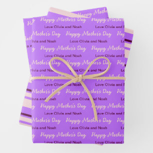 Feuille De Papier Cadeau Joyeuse Fête des Mères Texte Lila Clair Nom du Don