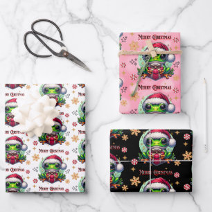 Feuille De Papier Cadeau Joyeuse grenouille de Noël