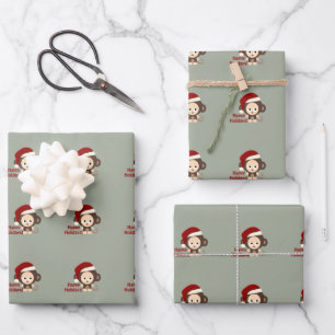 Feuille De Papier Cadeau Joyeuses fêtes! Bébé mignon singe