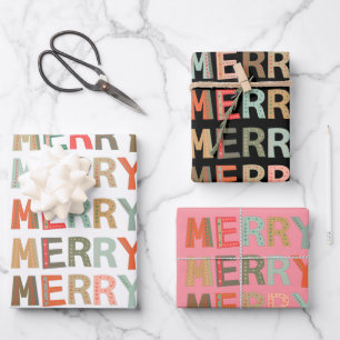 Feuille De Papier Cadeau Joyeuses fontes funky décoratives Noël