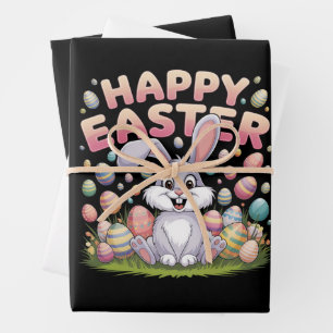 Feuille De Papier Cadeau Joyeuses Pâques 2025  Œufs Lapin Mignon