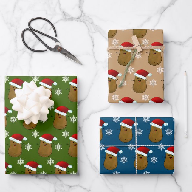 Feuille De Papier Cadeau Joyeuses pommes de terre de Noël (Recto)