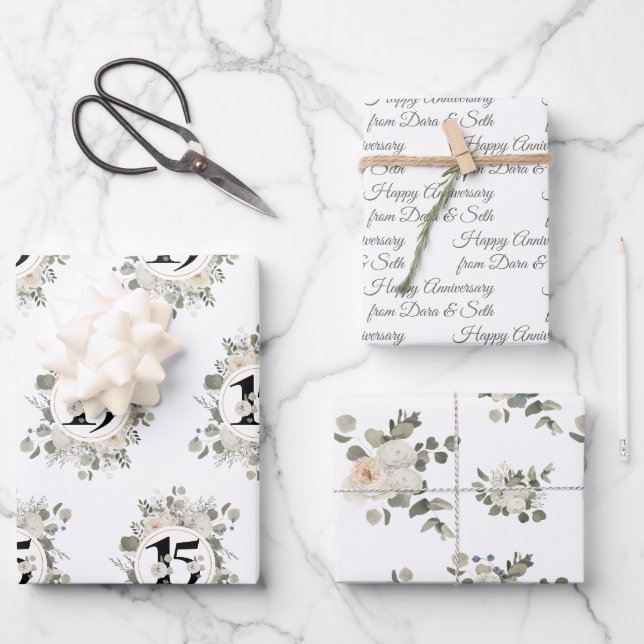 Feuille De Papier Cadeau Joyeux anniversaire 15e année sur mesure (Recto)
