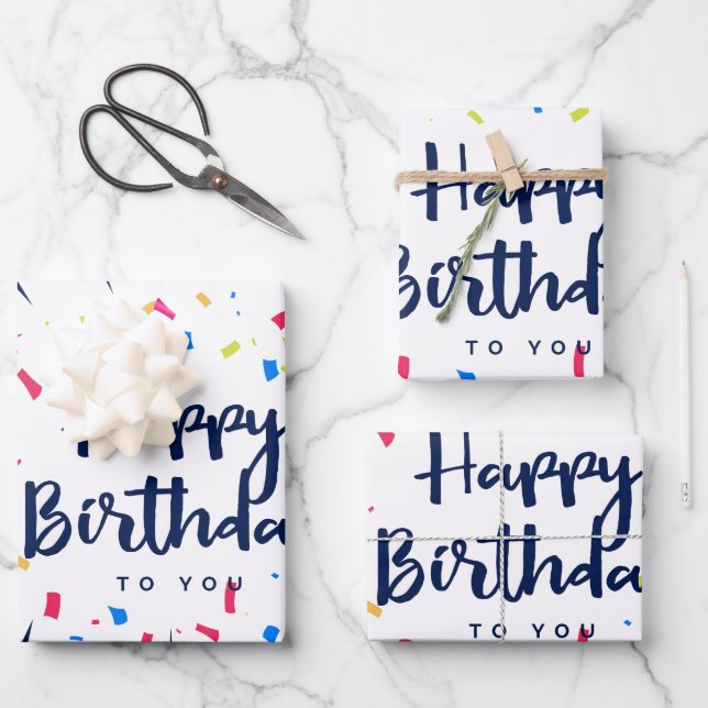Feuille De Papier Cadeau Joyeux anniversaire à vous confetti (Recto)