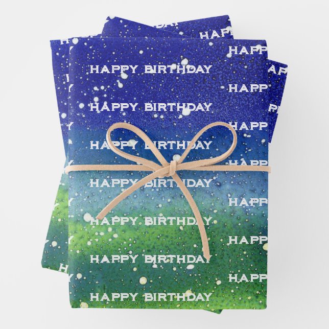 Feuille De Papier Cadeau Joyeux Anniversaire bleu (En situation)