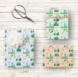 Feuille De Papier Cadeau Joyeux Anniversaire Du Golf De Dinosaur