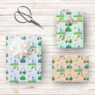 Feuille De Papier Cadeau Joyeux Anniversaire Du Golf De Dinosaur