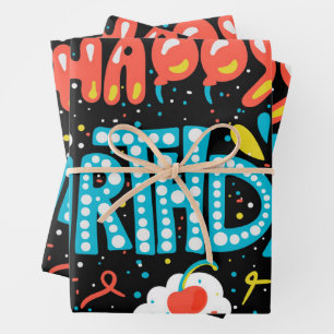 Feuille De Papier Cadeau Joyeux anniversaire en noir