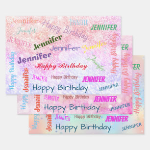 Feuille De Papier Cadeau Joyeux Anniversaire Fille Nom personnalisé Rose