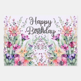 Feuille De Papier Cadeau Joyeux Anniversaire Fleur sauvage Field