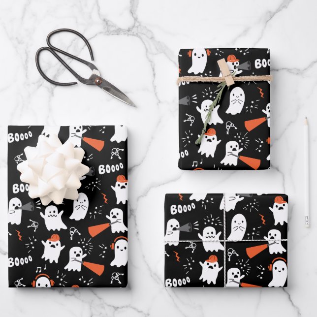 Feuille De Papier Cadeau Joyeux anniversaire Halloween mignon Motif fantôme (Recto)