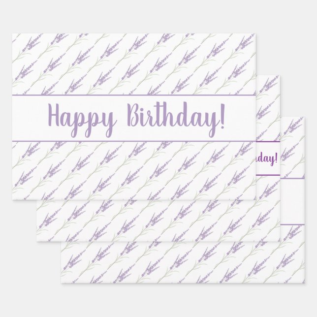 Feuille De Papier Cadeau Joyeux Anniversaire Lavender Flower Bundles (Lot)
