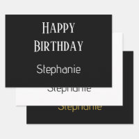 Joyeux Anniversaire Monogramme Nom Or Noir Blanc