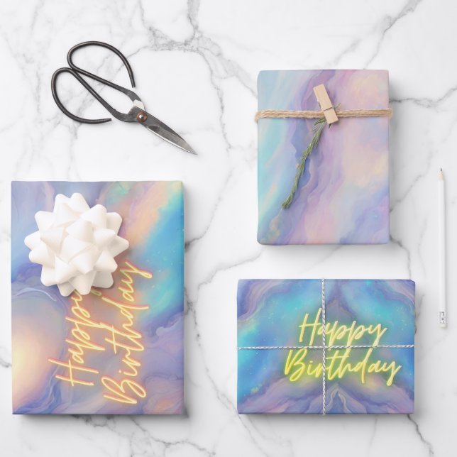 Feuille De Papier Cadeau Joyeux anniversaire Octobre Birthstone Opal (Recto)
