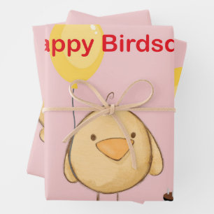Feuille De Papier Cadeau Joyeux anniversaire oiseau poussin thème Anniversa