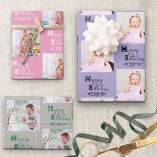 Feuille De Papier Cadeau Joyeux Anniversaire Personnalisé Photo Pink Lavend