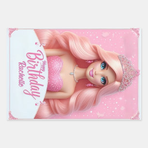 Feuille De Papier Cadeau Joyeux Anniversaire Princesse Rose Personnalisé