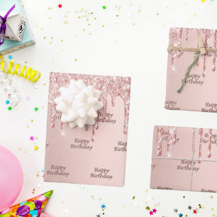 Feuille De Papier Cadeau Joyeux anniversaire rose or parties scintillant ro