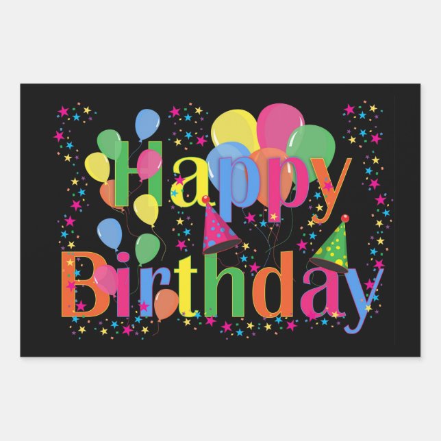 Feuille De Papier Cadeau Joyeux anniversaire, salutations festives, (Devant 3)