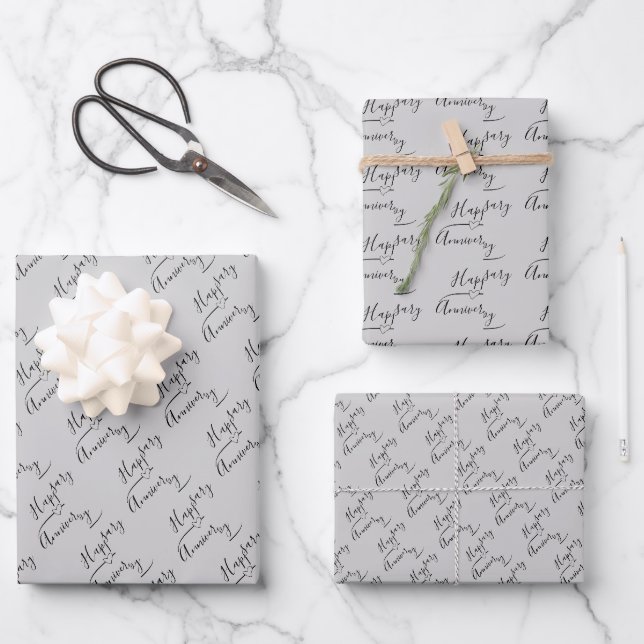 Feuille De Papier Cadeau Joyeux anniversaire sur Argent (Recto)