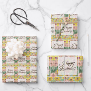Feuille De Papier Cadeau Joyeux anniversaire Zinnia Flowers