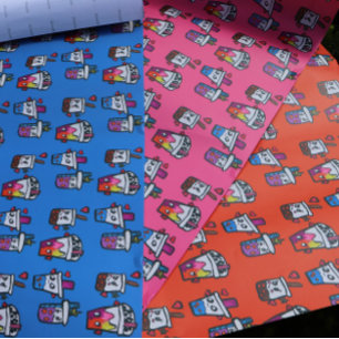 Feuille De Papier Cadeau Joyeux Boba Tea Bubble Teas Bobas Kawaii