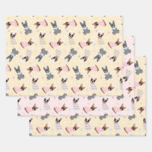 Feuille De Papier Cadeau Joyeux Bulldogs français de Pâques