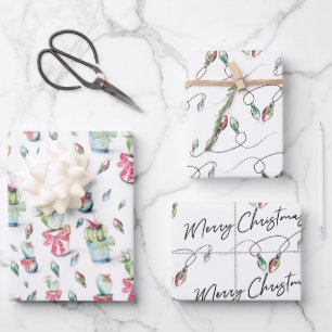 Feuille De Papier Cadeau Joyeux cactus de Noël et lumières