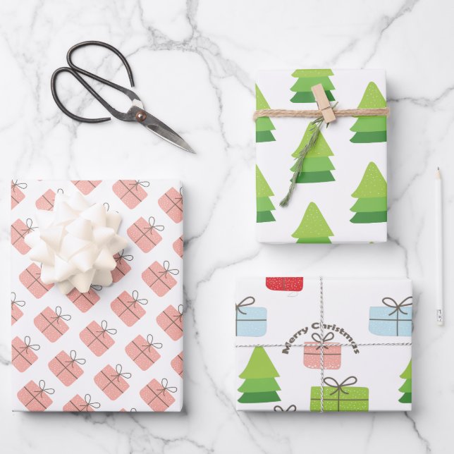 Feuille De Papier Cadeau Joyeux cadeau de Noël Arbre Motif (Recto)