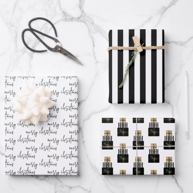 Feuille De Papier Cadeau Joyeux cadeau de Noël moderne vacances (Recto)