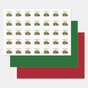 Feuille De Papier Cadeau Joyeux Cadeaux De Noël Autour De L'Arbre
