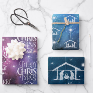 Feuille De Papier Cadeau Joyeux CHRISTmas Nativité Christian Space Galaxy