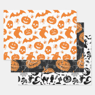 Feuille De Papier Cadeau Joyeux Citrouille de Halloween Motif de fantôme