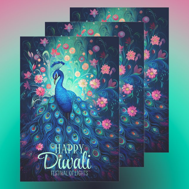 Feuille De Papier Cadeau Joyeux Diwali Festival des lumières Peacock (Créateur téléchargé)