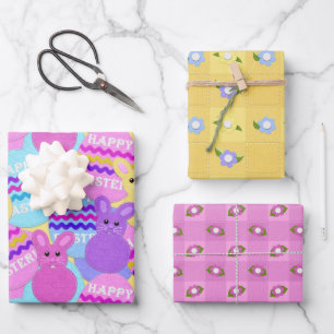Feuille De Papier Cadeau Joyeux Eau de Pâques Bunnies Oeufs et Motifs