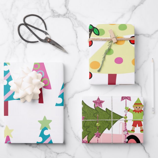 Feuille De Papier Cadeau Joyeux elfe d'arbre de Noël (Recto)